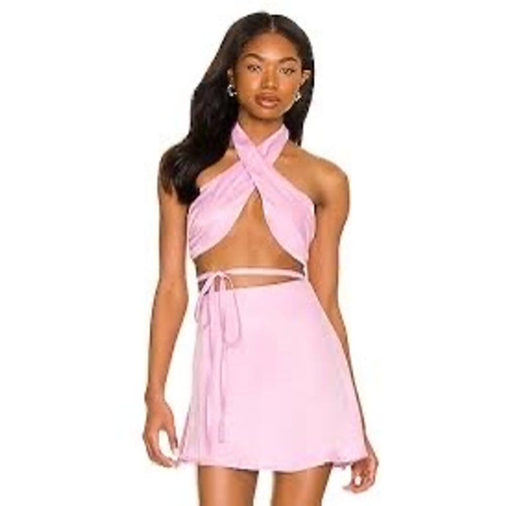 For Love & Lemons x REVOLVE Deidre Wrap Mini Skirt Pink NWT S